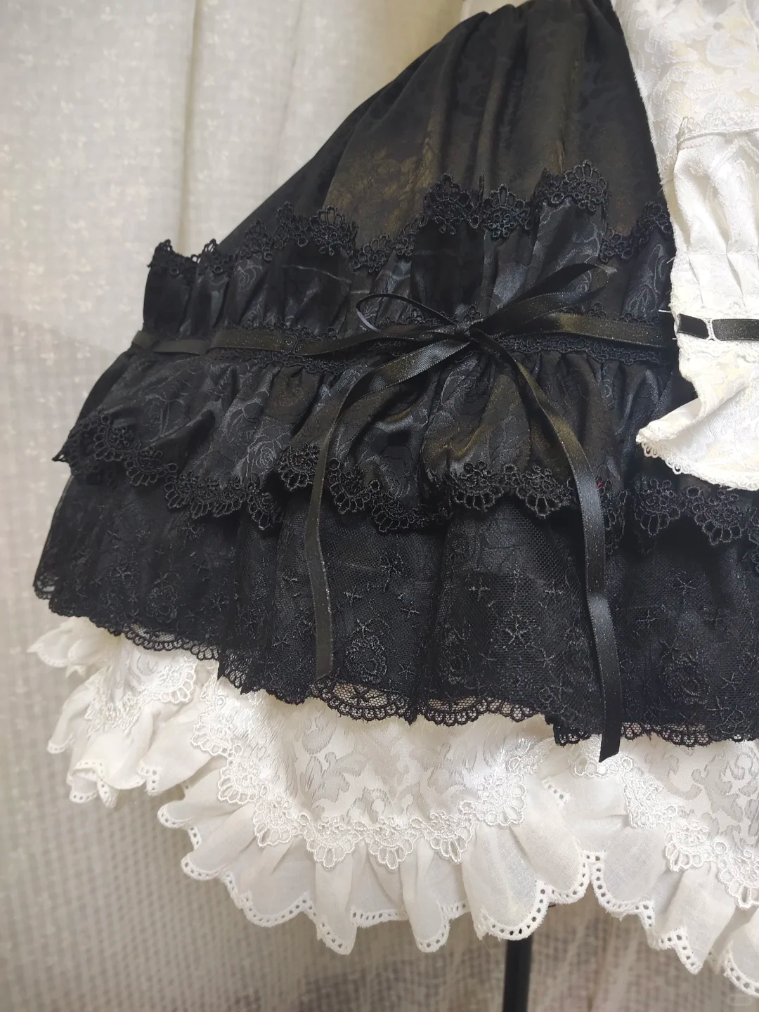 Victorian Black and White Maid Dress with Elegant Lace and Ruffle Accents